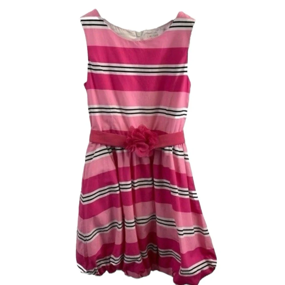 The Children's Place Girls 10 Sleeveless‎ Pink White Striped Bubble Hem Belt - Picture 2 of 8